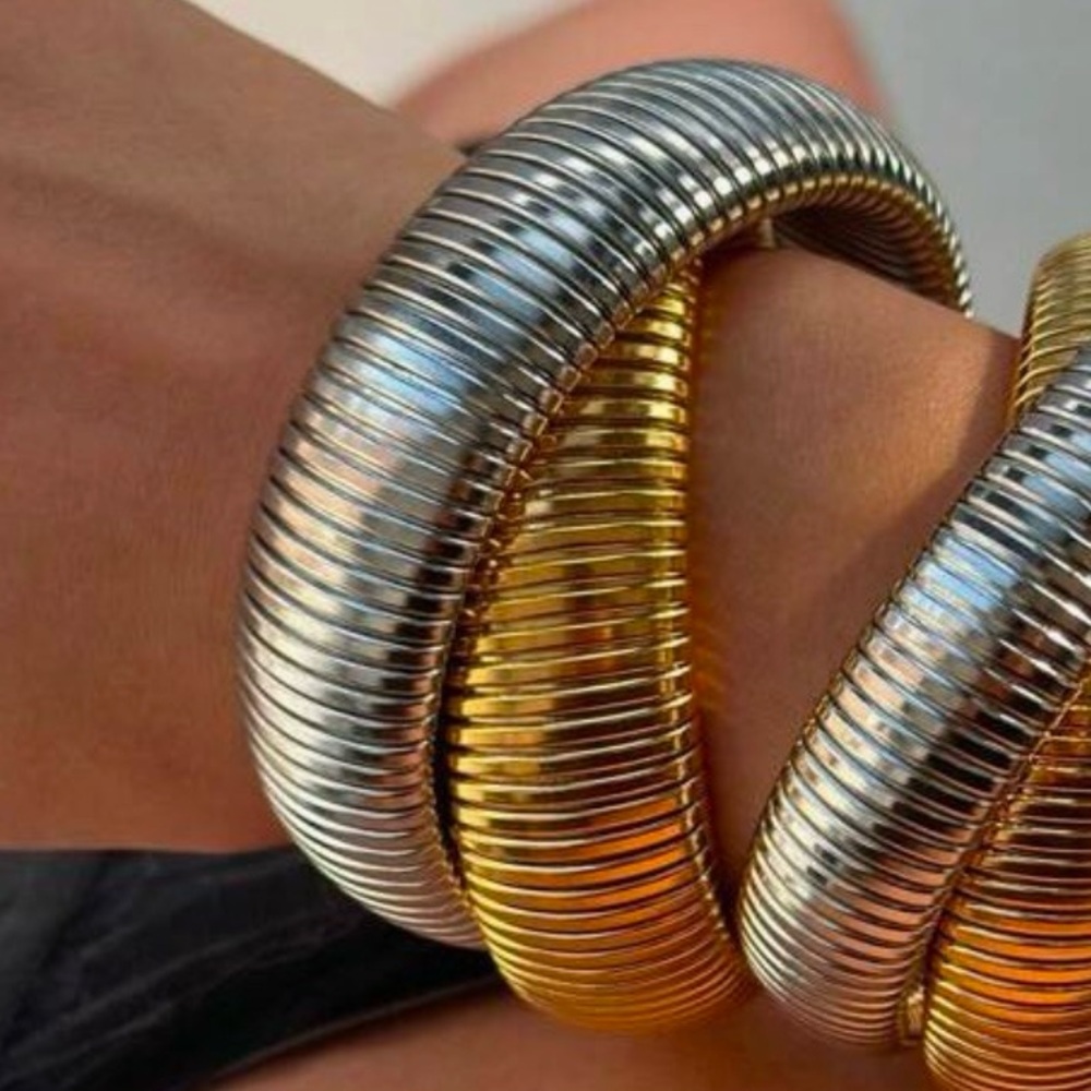 Elegant Two-Tone Coil Bracelet